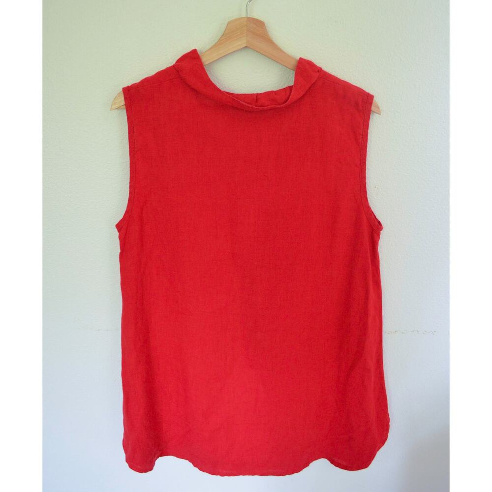 Flax Linen Red Ruffle Neck Tank Size Small - Picture 3 of 4